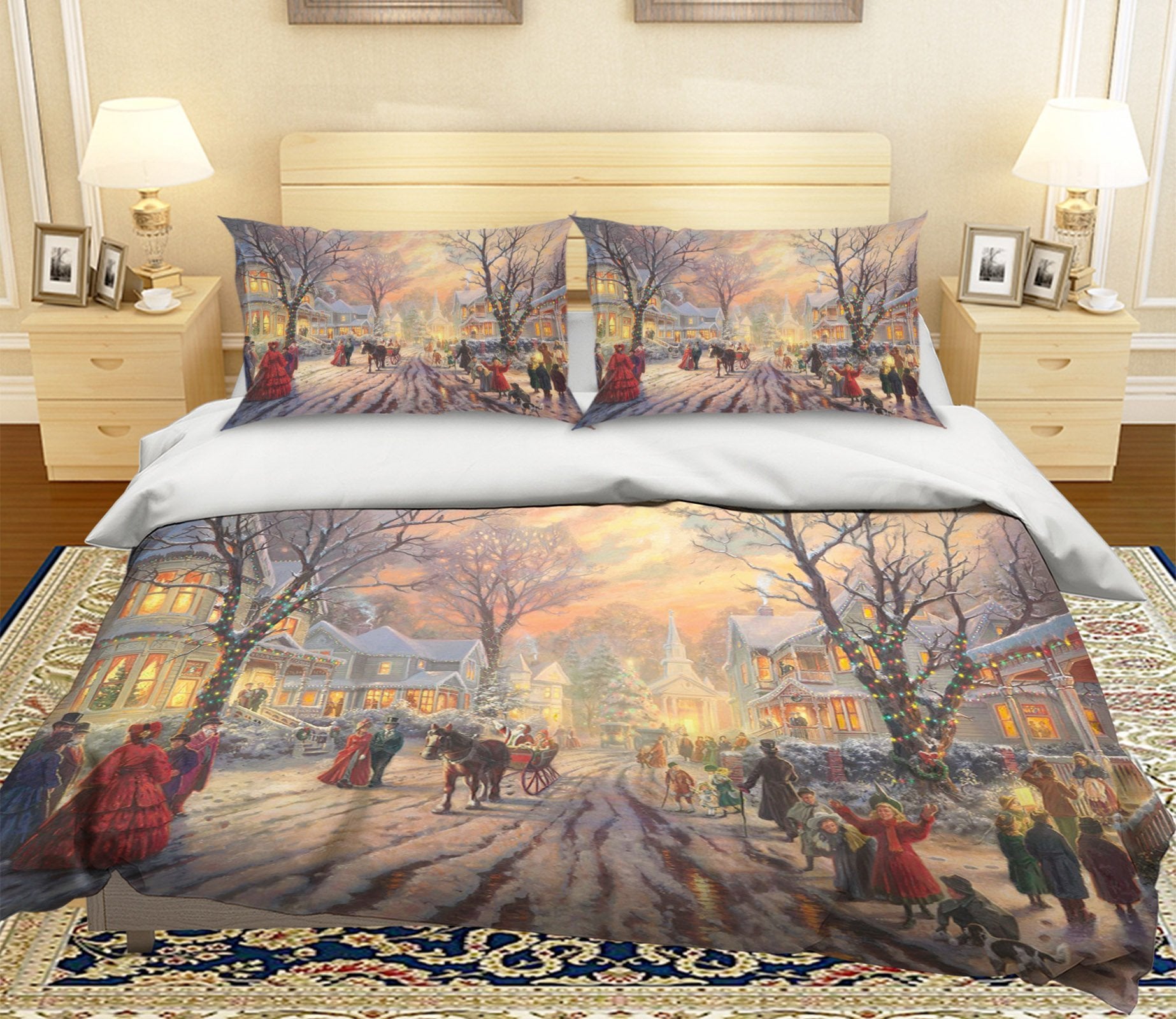 3D Christmas Sunset Junction 4 Bed Pillowcases Quilt Quiet Covers AJ Creativity Home 