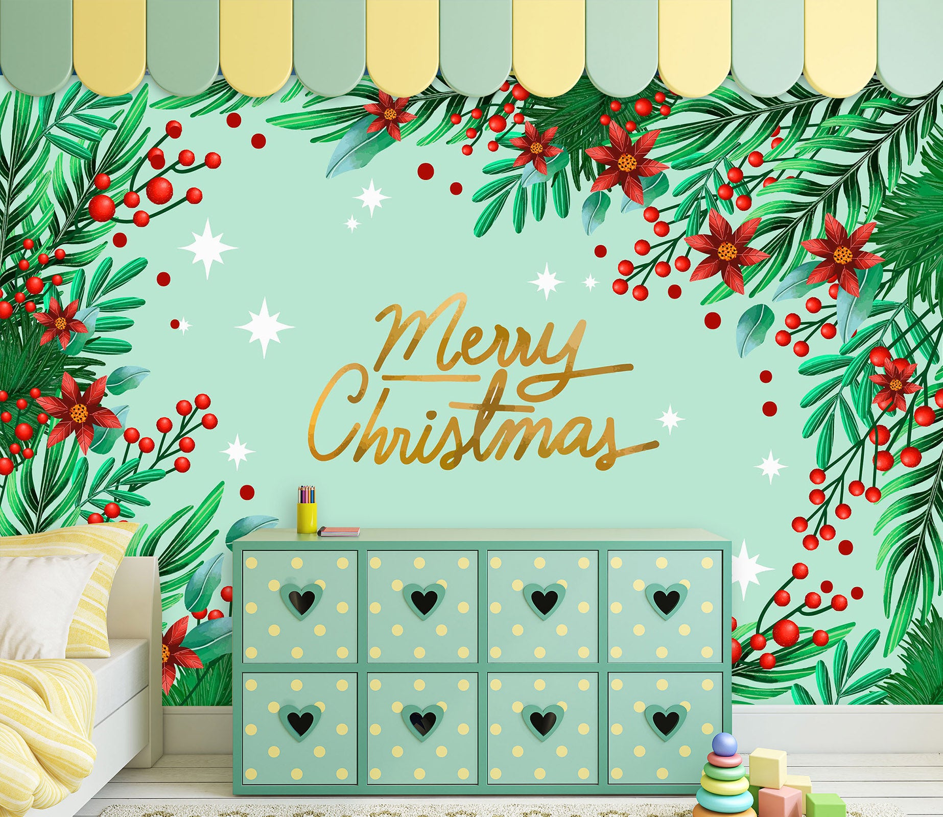 3D Merry Christmas From Tree Branches 57134 Wall Murals