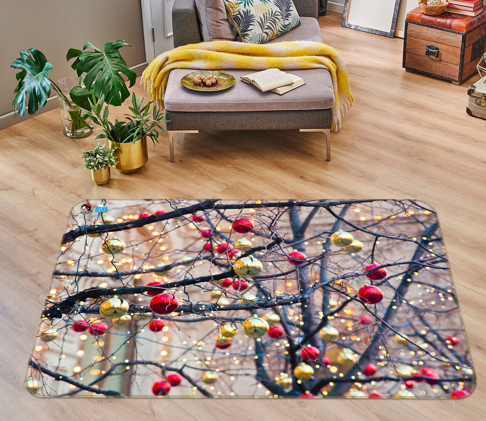 3D Red Yellow Ball 56220 Christmas Non Slip Rug Mat Xmas