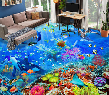 3D Ocean Whale Colorful Coral 96213 Adrian Chesterman Floor Mural  Wallpaper Murals Self-Adhesive Removable Print Epoxy
