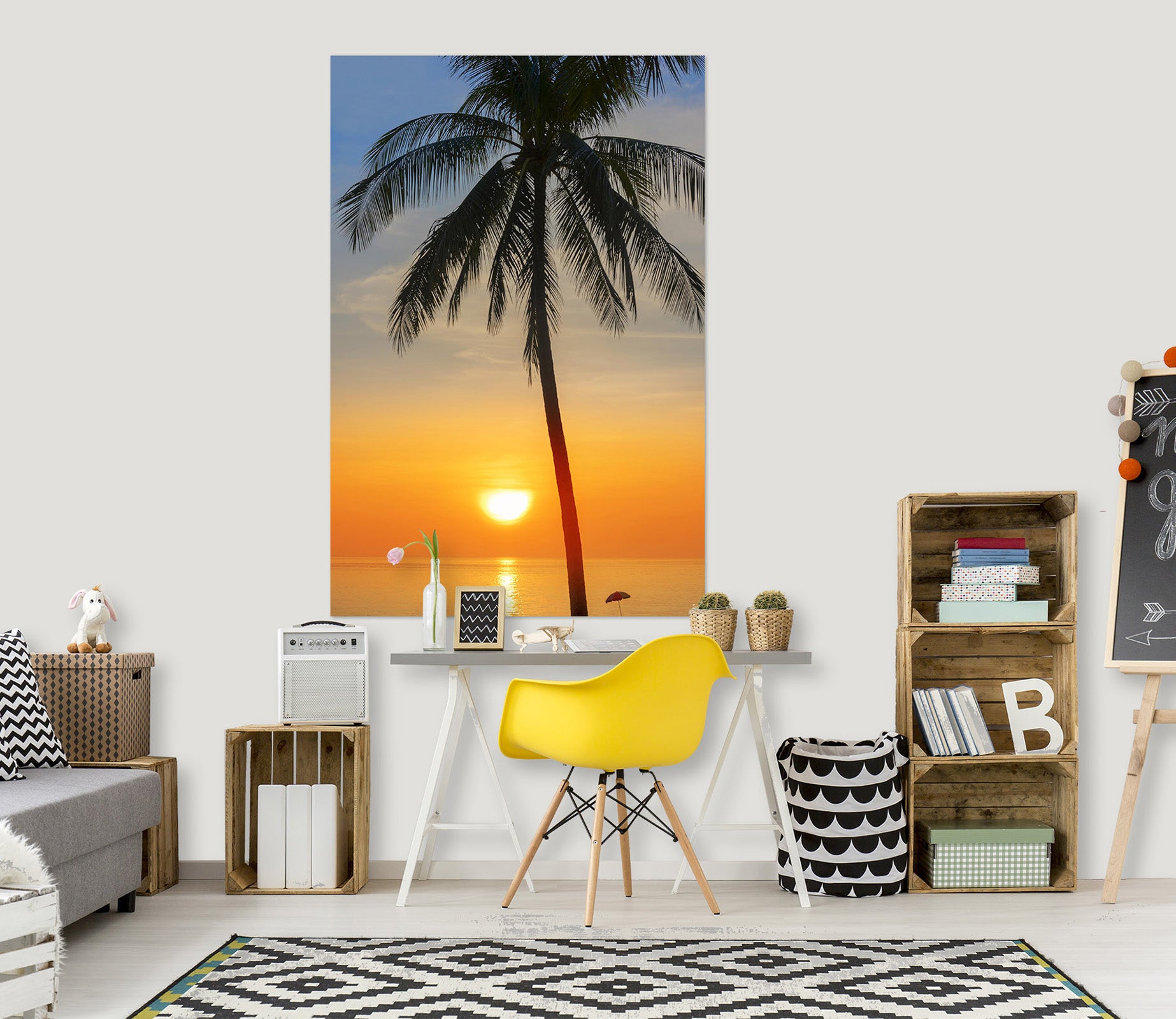 3D Sunset Coconut Tree 227 Marco Carmassi Wall Sticker