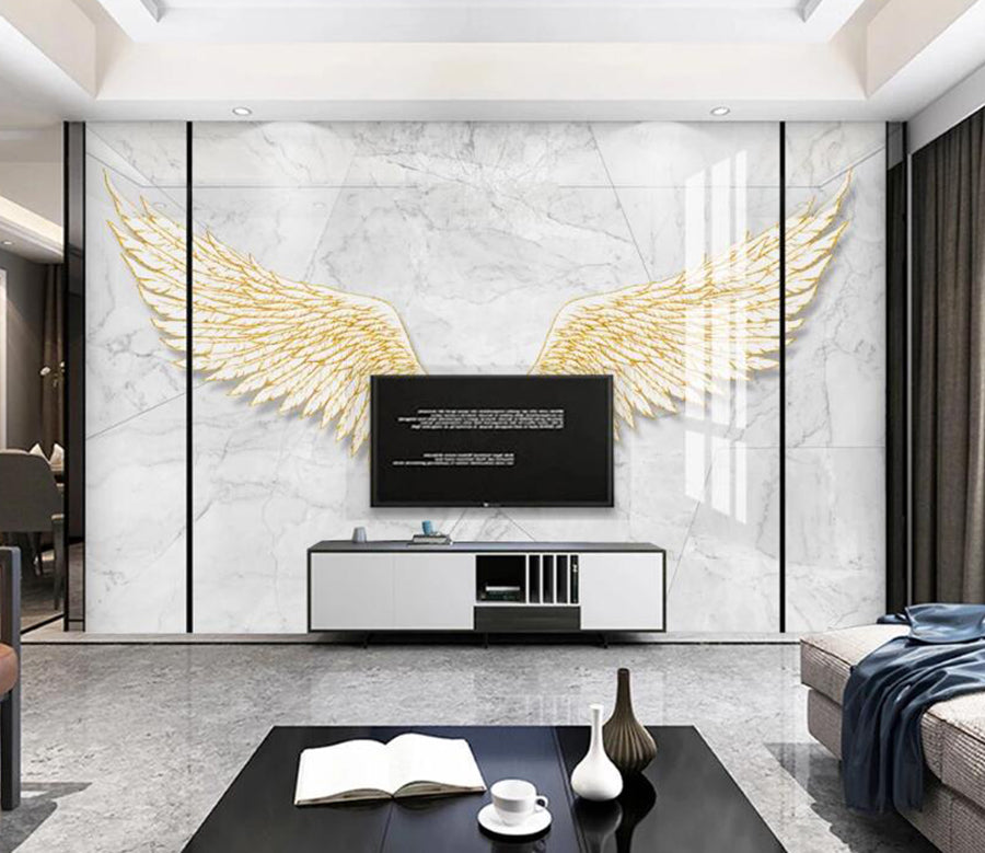 3D Golden Wings Feather 801 Wall Murals