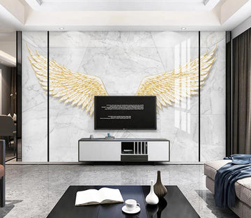 3D Golden Wings Feather 801 Wall Murals