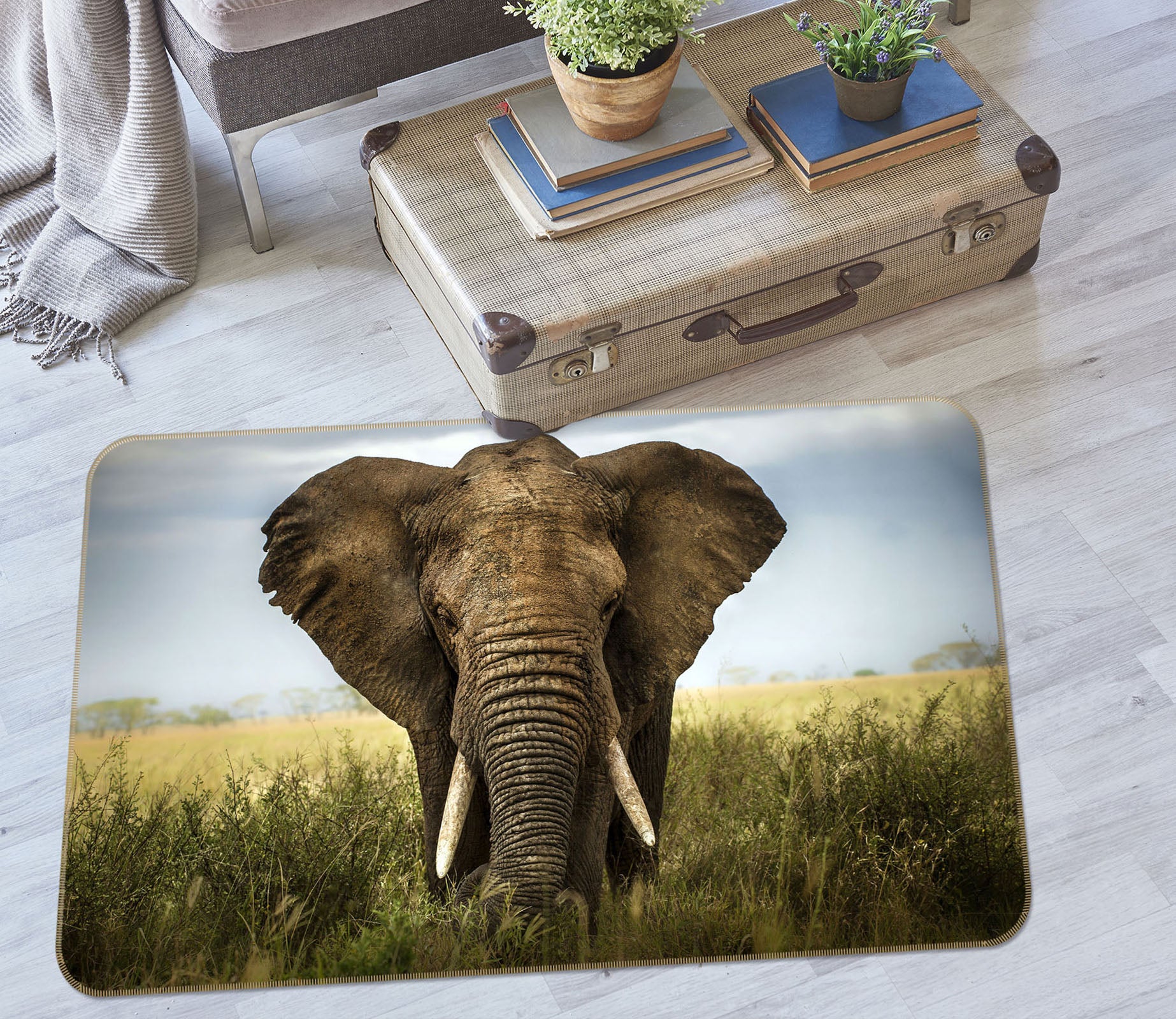 3D Elephant Steppe 077 Animal Non Slip Rug Mat
