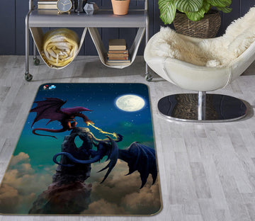 3D Night Two Dragons Moon Cloud 6046 Ciruelo Rug Non Slip Rug Mat
