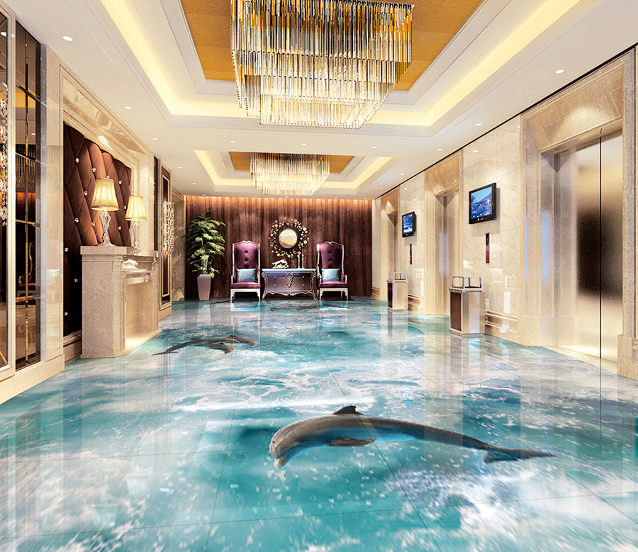 3D Clear Water Dolphin 561 Floor Mural  Wallpaper Murals Rug & Mat Print Epoxy waterproof bath floor