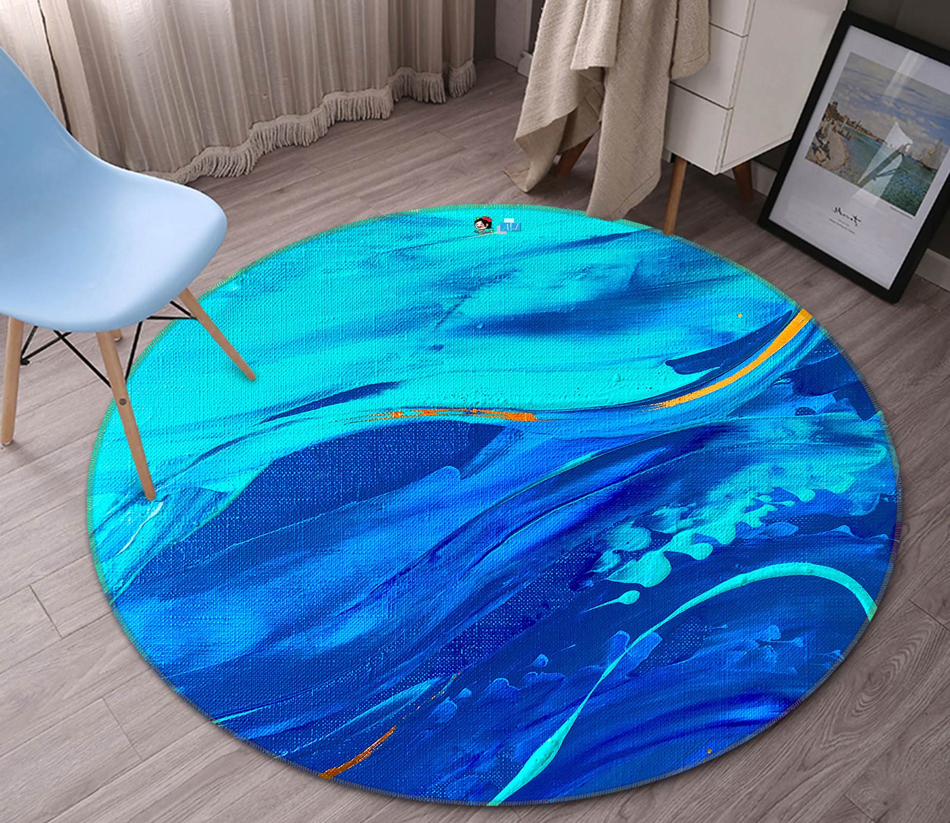 3D Blue Oil Painting 723 Skromova Marina Rug Round Non Slip Rug Mat