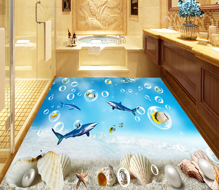 3D Bubble Fish 608 Floor Mural  Wallpaper Murals Rug & Mat Print Epoxy waterproof bath floor