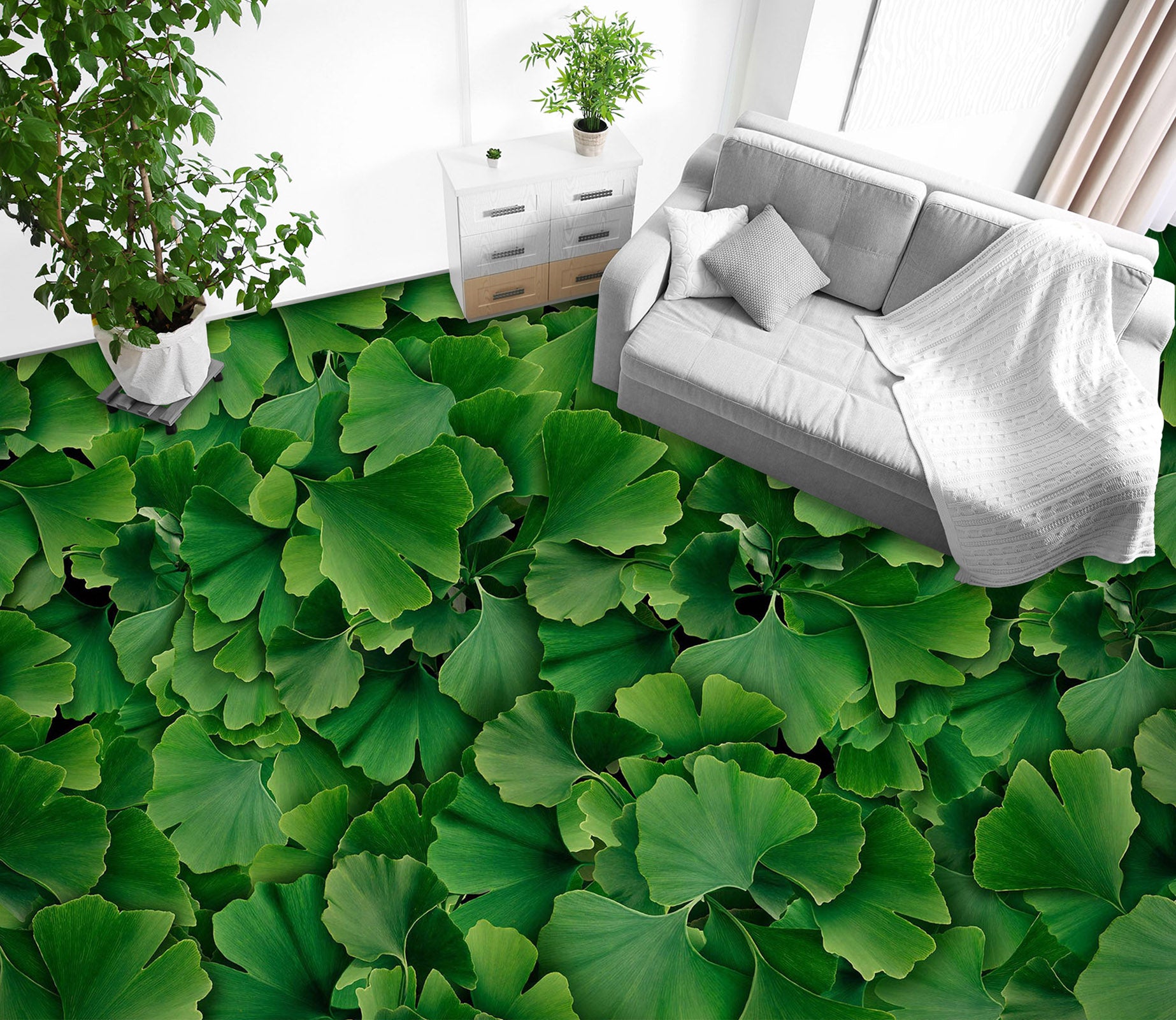 3D Green Ginkgo Leaves 572 Floor Mural