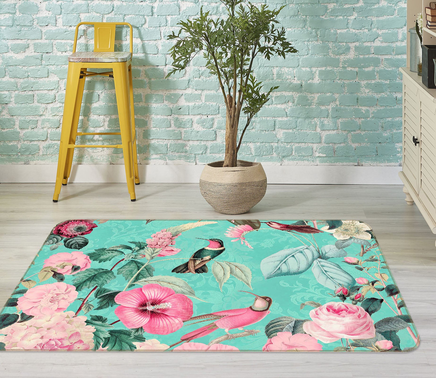 3D Flower Bird 1021 Andrea haase Rug Non Slip Rug Mat