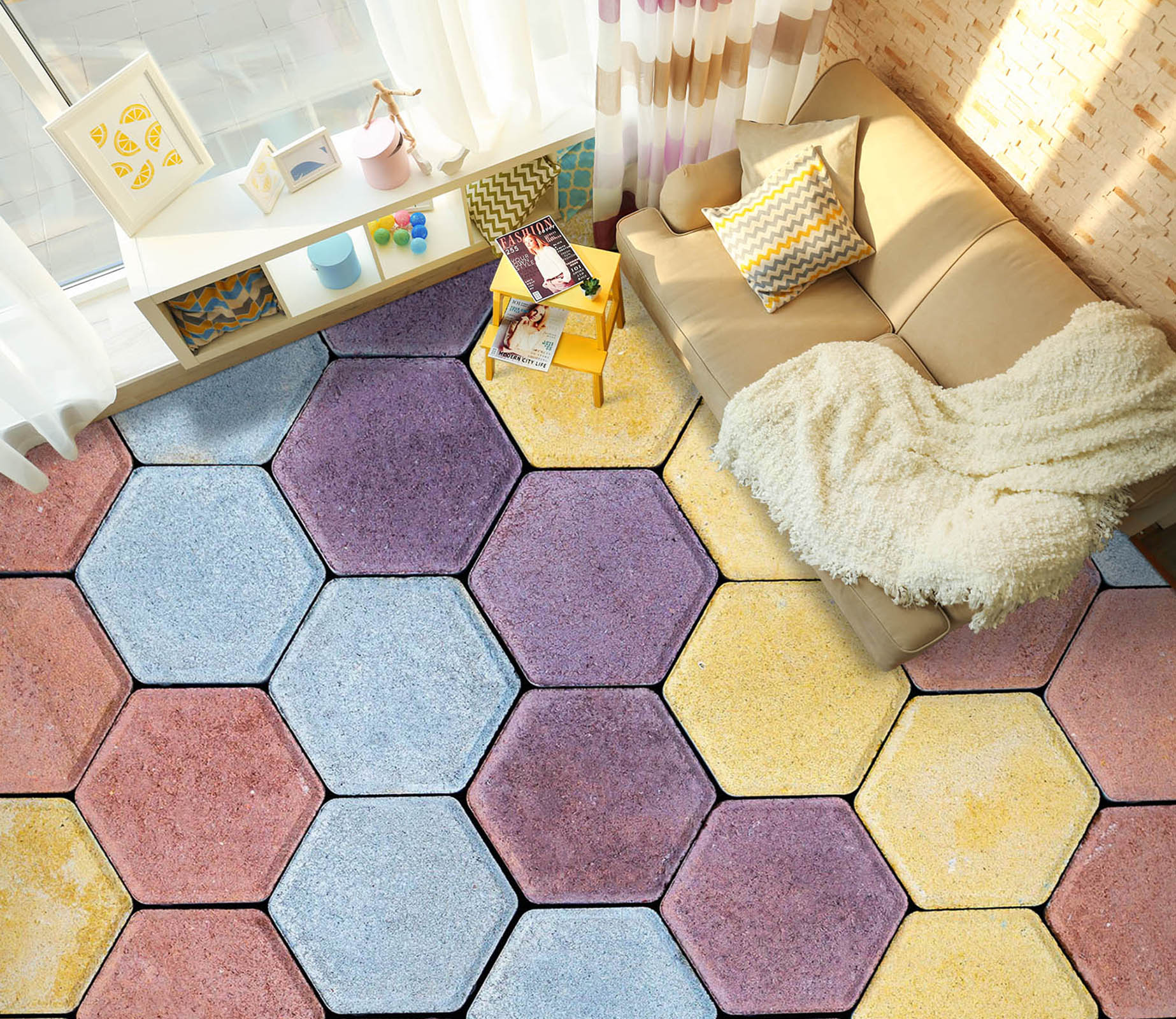 3D Warm Hexagonal Colors 803 Floor Mural  Wallpaper Murals Rug & Mat Print Epoxy waterproof bath floor