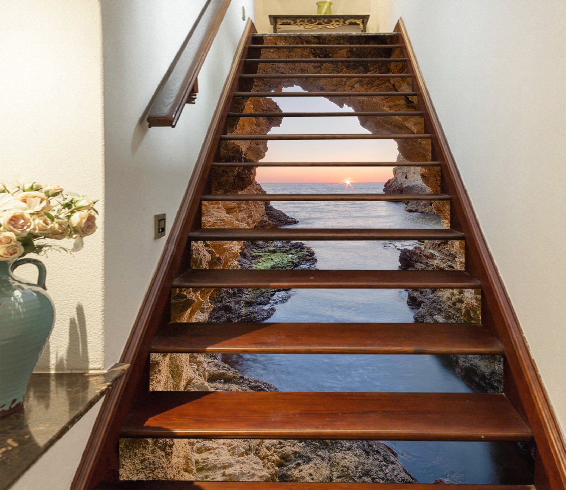 3D Sunrise Over Sea Horizon 443 Stair Risers