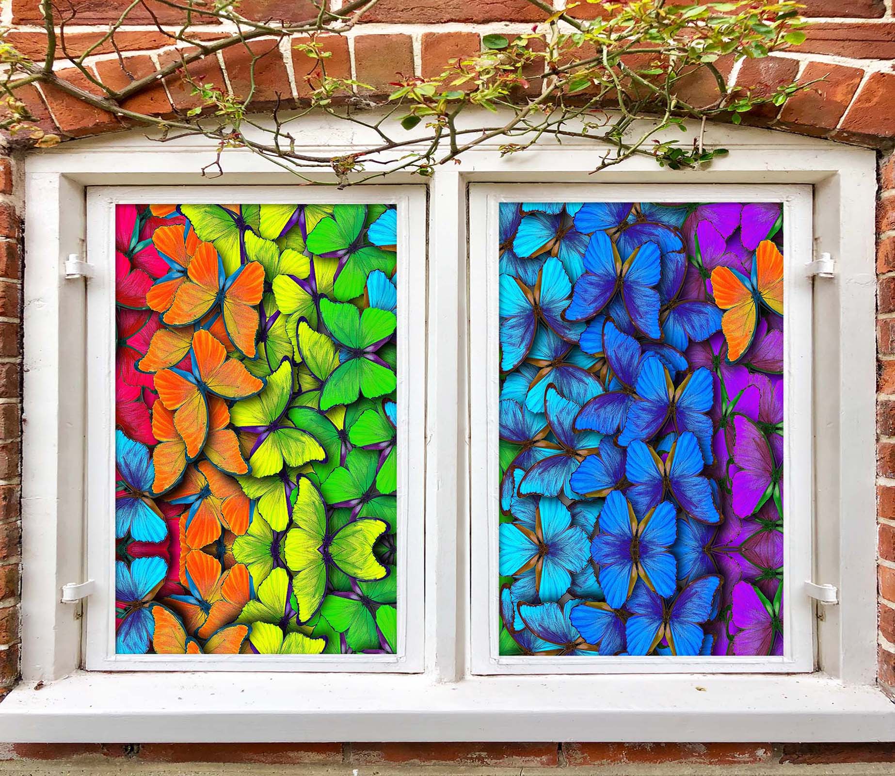 3D Color Butterfly 398 Window Film Print Sticker Cling Stained Glass UV Block