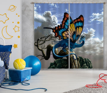 3D Clouds Butterfly Wings Dragon 8030 Ciruelo Curtain Curtains Drapes