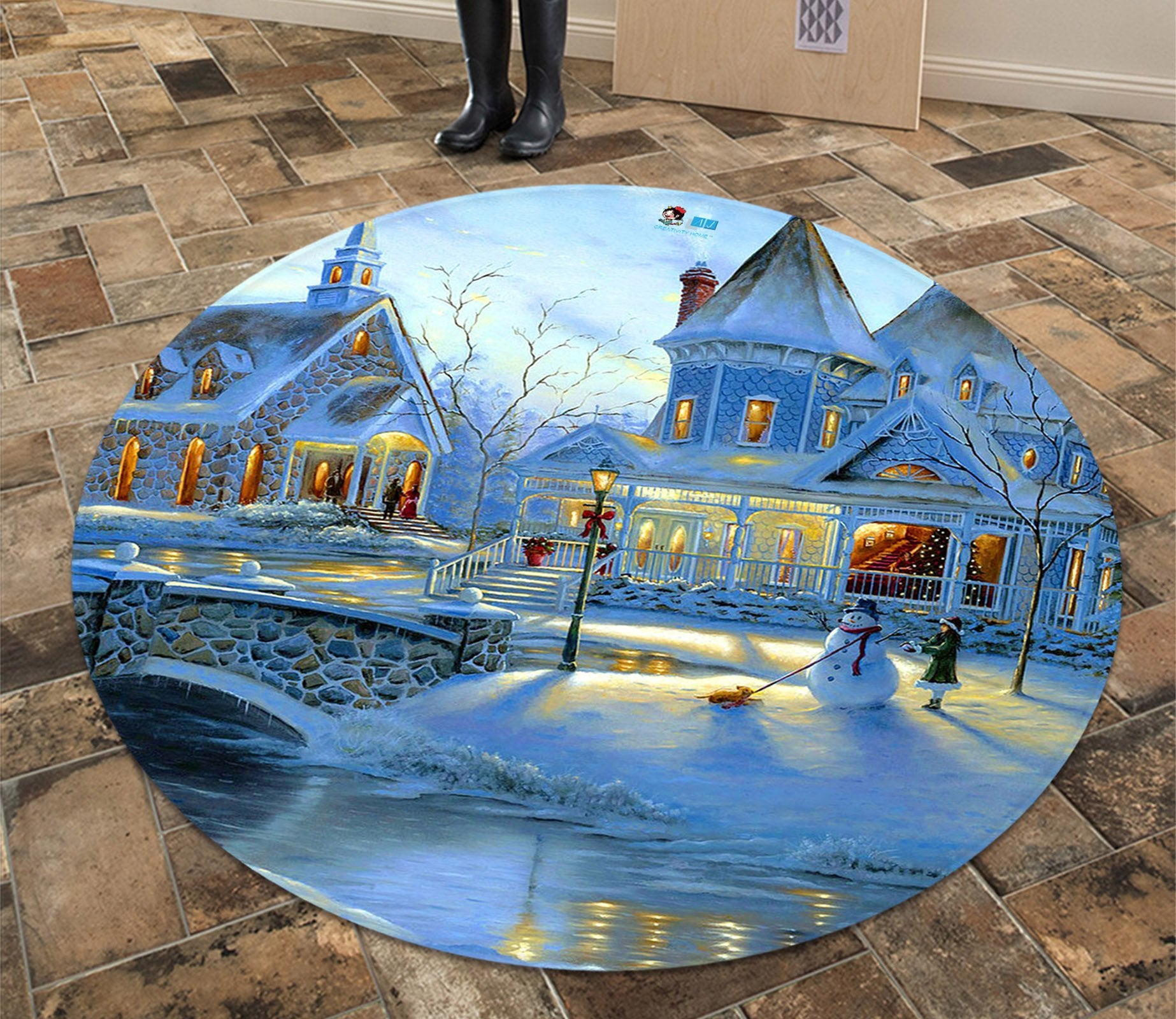 3D Villa Bridge 058 Round Non Slip Rug Mat Mat AJ Creativity Home 