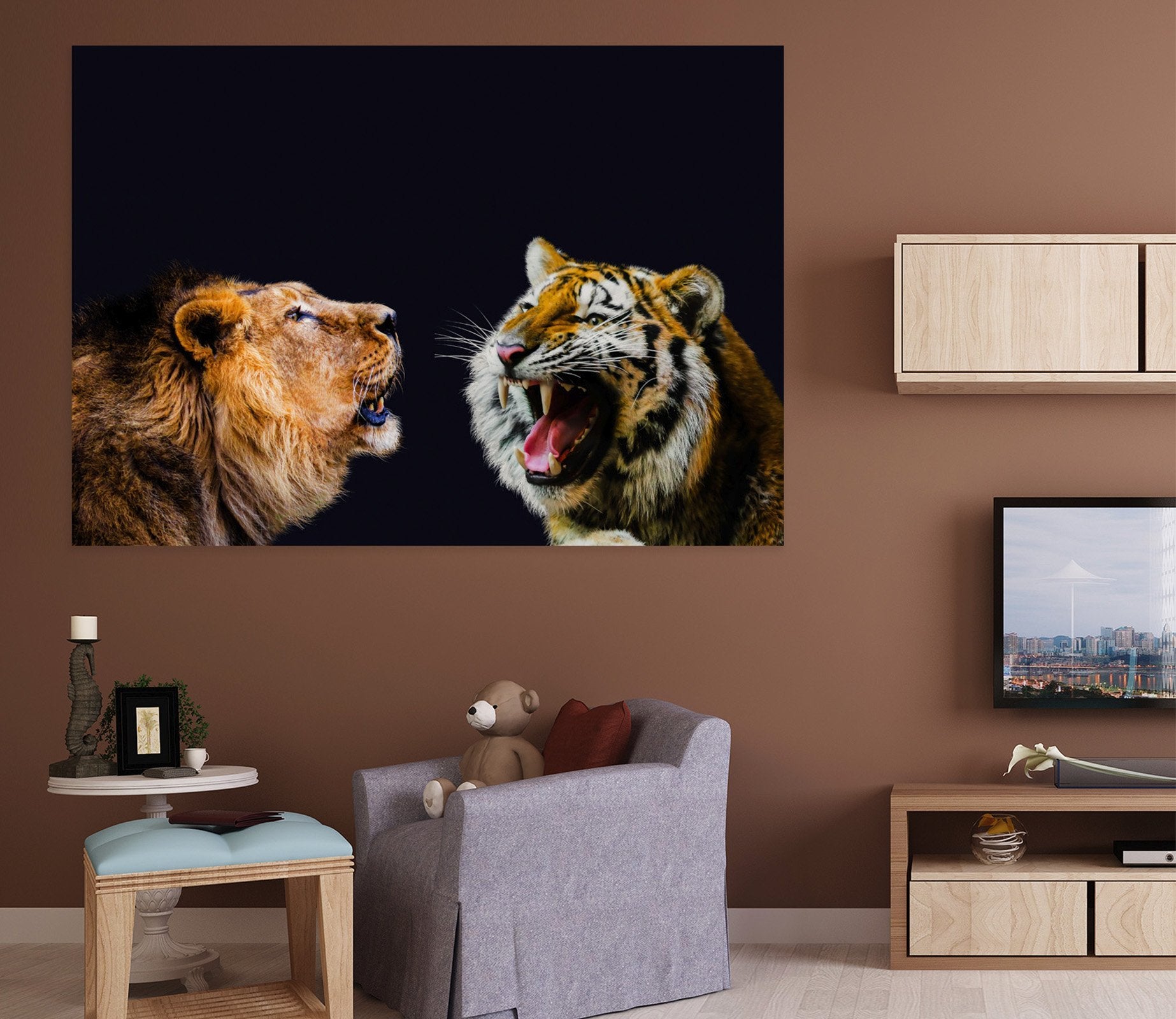 3D Lion Tiger Head 27 Animal Wall Stickers Wallpaper AJ Wallpaper 2 