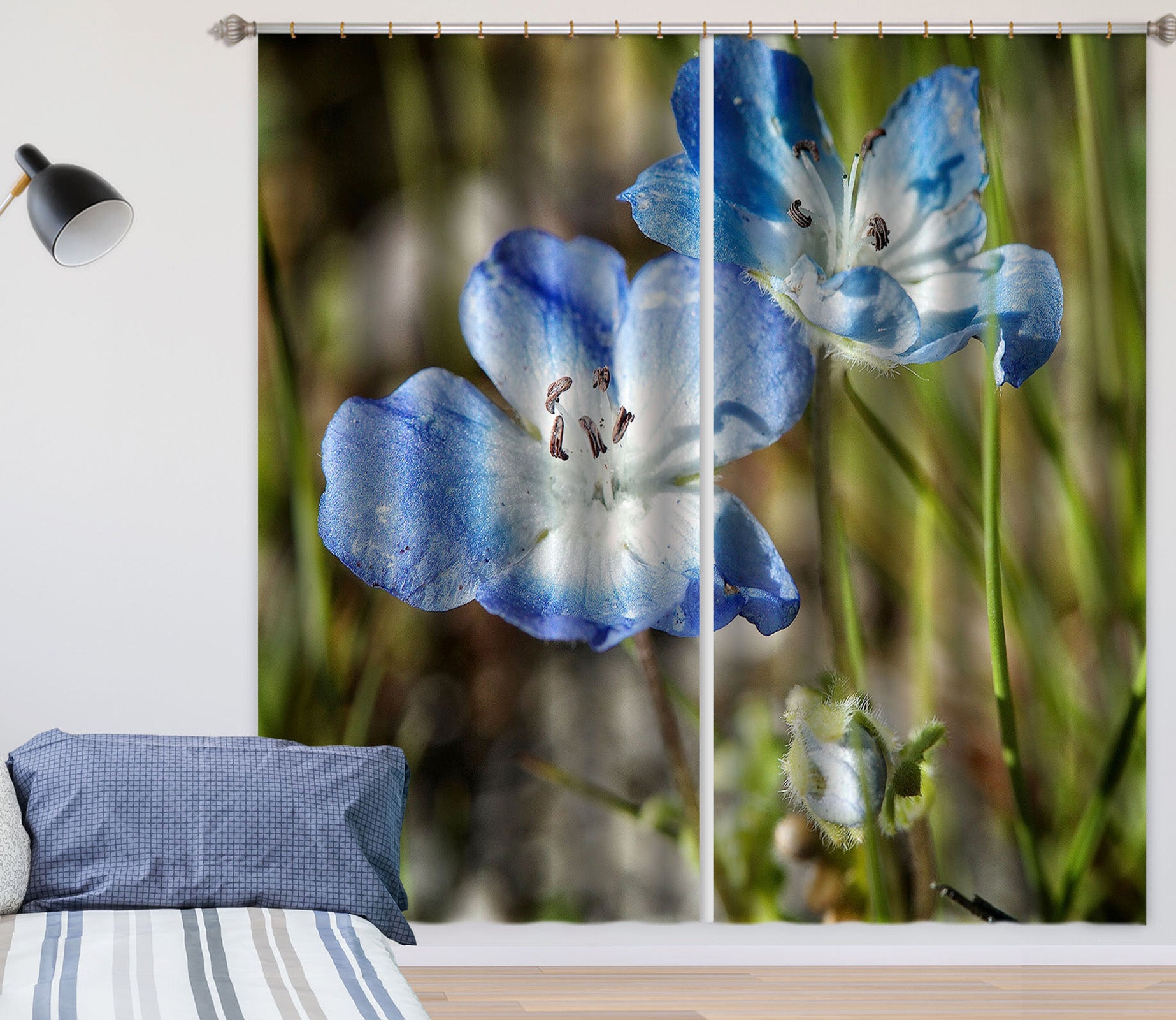 3D Blue Flowers 62136 Kathy Barefield Curtain Curtains Drapes