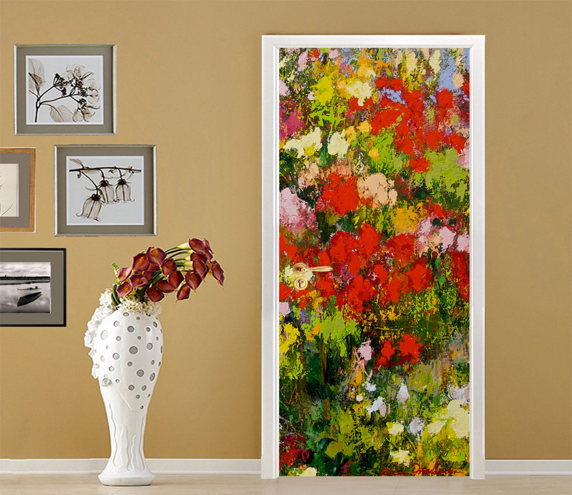3D Red Flowers Grass 10115 Allan P. Friedlander Door Mural