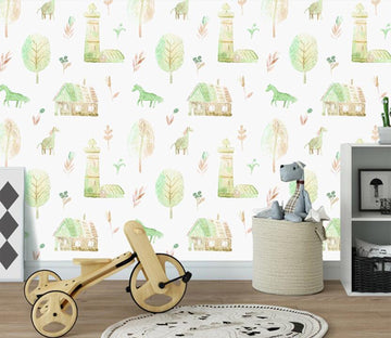 3D Light Green Houses 2269 Wall Murals
