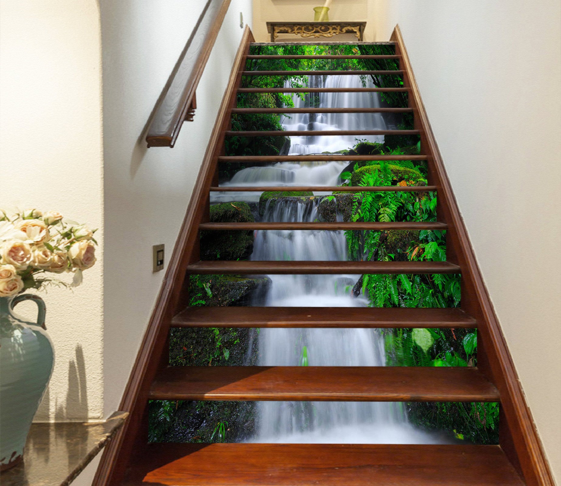 3D Rich Green Waterfall 299 Stair Risers