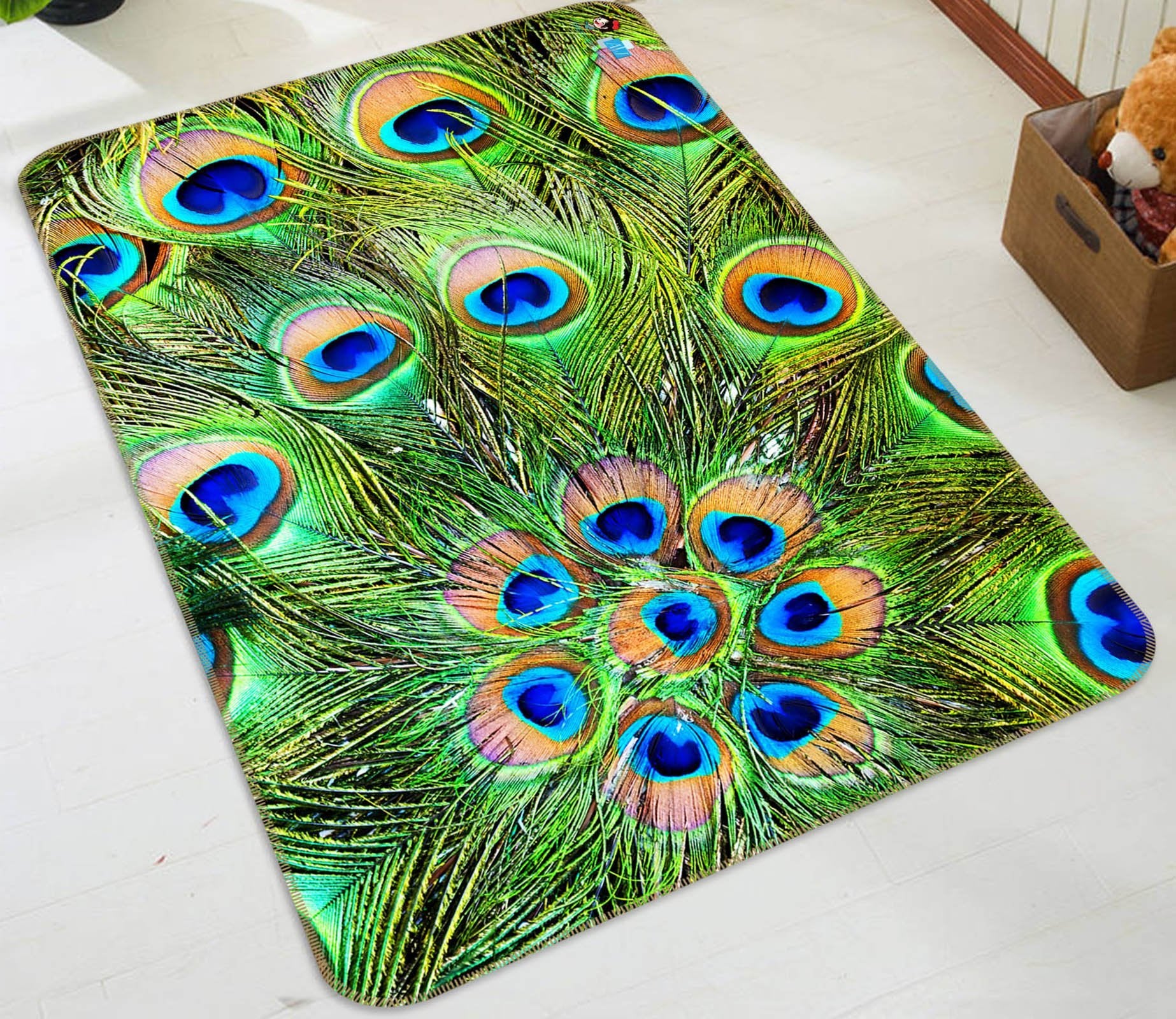 3D Peacock Feathers Pattern 1 Non Slip Rug Mat Mat AJ Creativity Home 