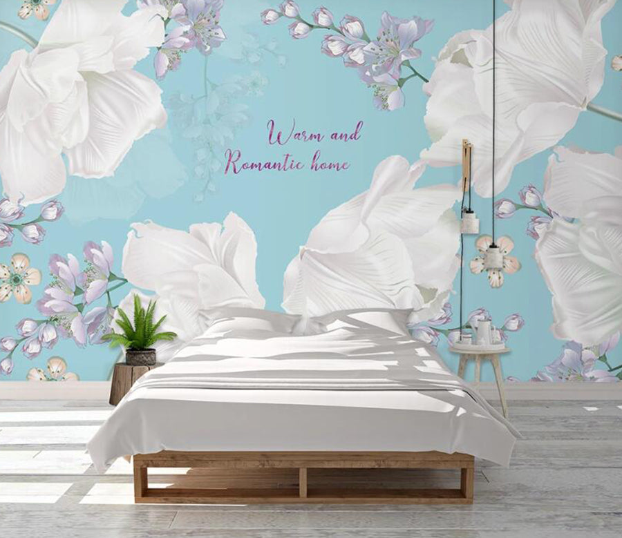 3D White And Purple Flowers 1048 Wall Murals