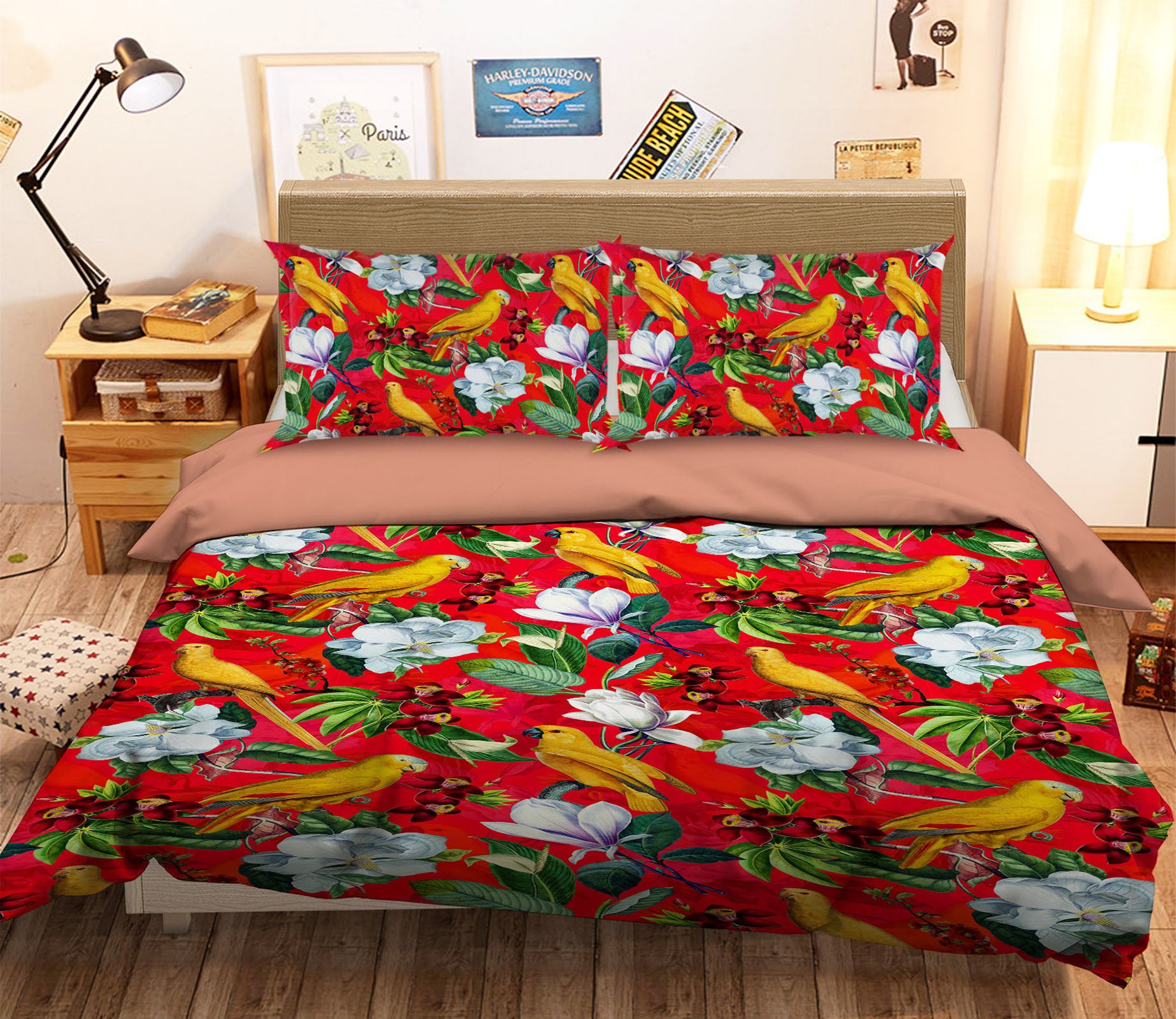 3D Yellow Parrot Flower 147 Uta Naumann Bedding Bed Pillowcases Quilt