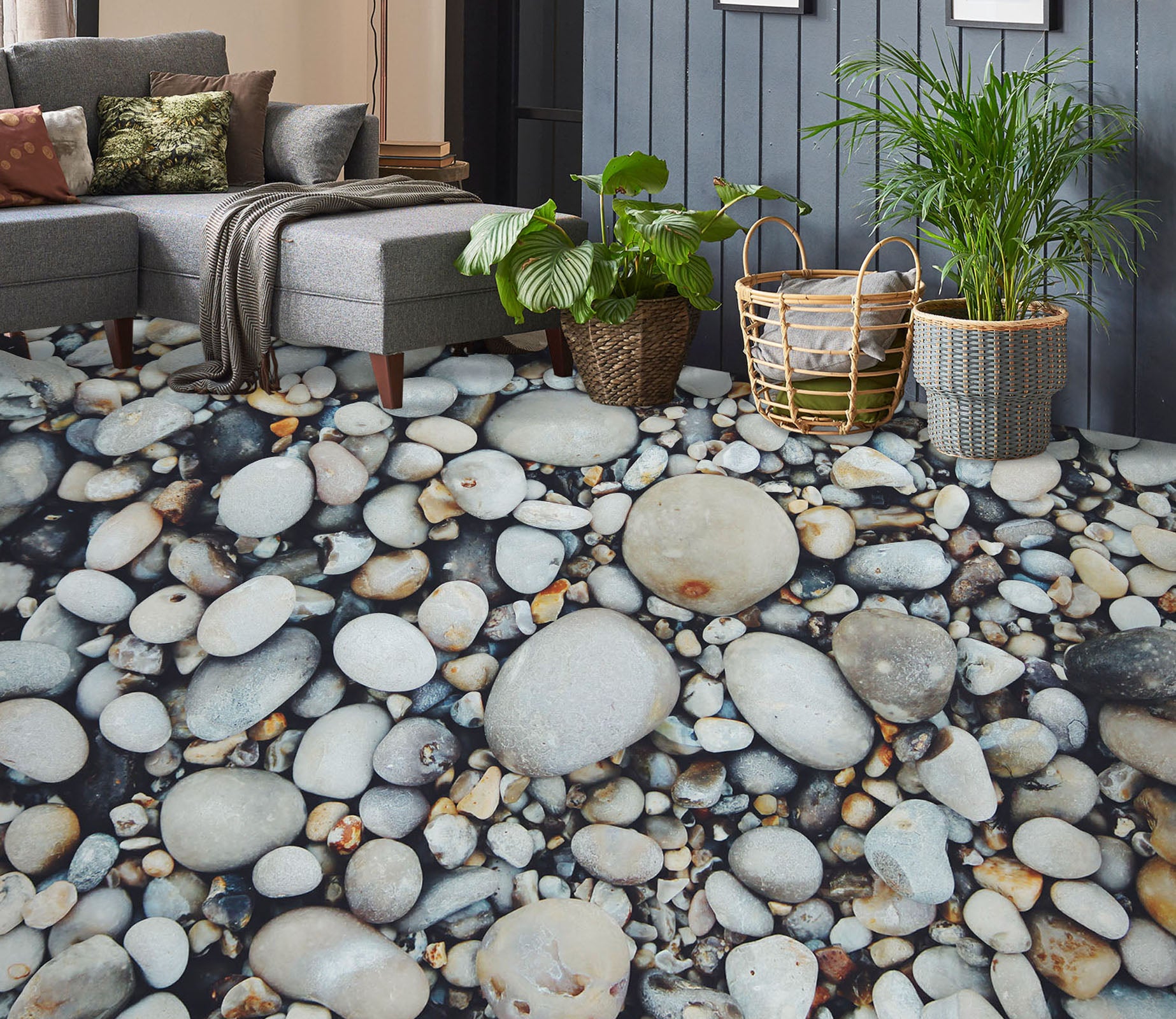 3D Simple White Pebbles 1499 Floor Mural