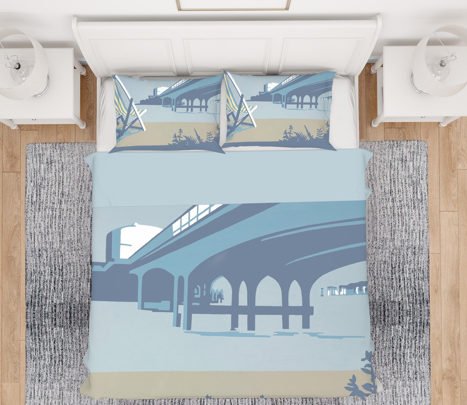 3D Bournemouth Pier And Deckchairs 2006 Steve Read Bedding Bed Pillowcases Quilt