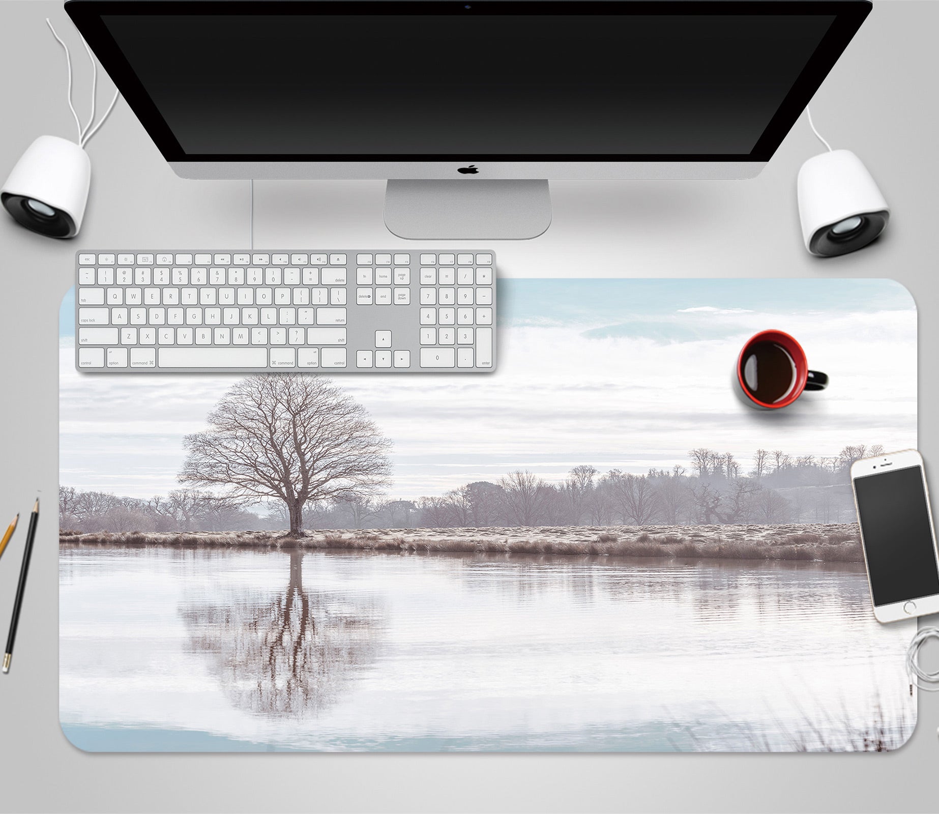 3D Lake Tree 12452 Assaf Frank Desk Mat