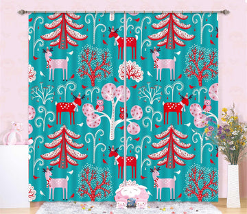 3D Christmas Cartoon Deer 57 Curtains Drapes Curtains AJ Creativity Home 