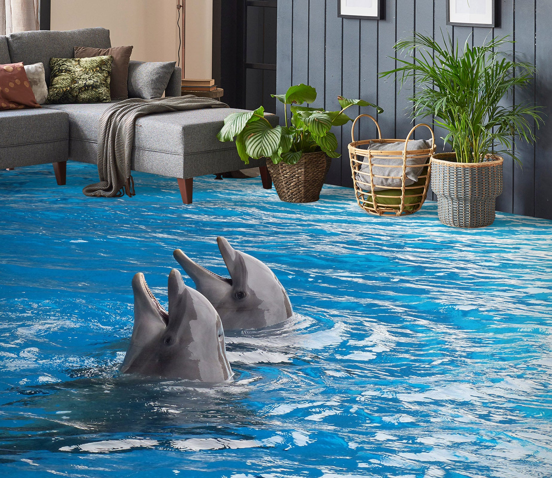 3D Dolphin's Anticipation 1285 Floor Mural  Wallpaper Murals Self-Adhesive Removable Print Epoxy