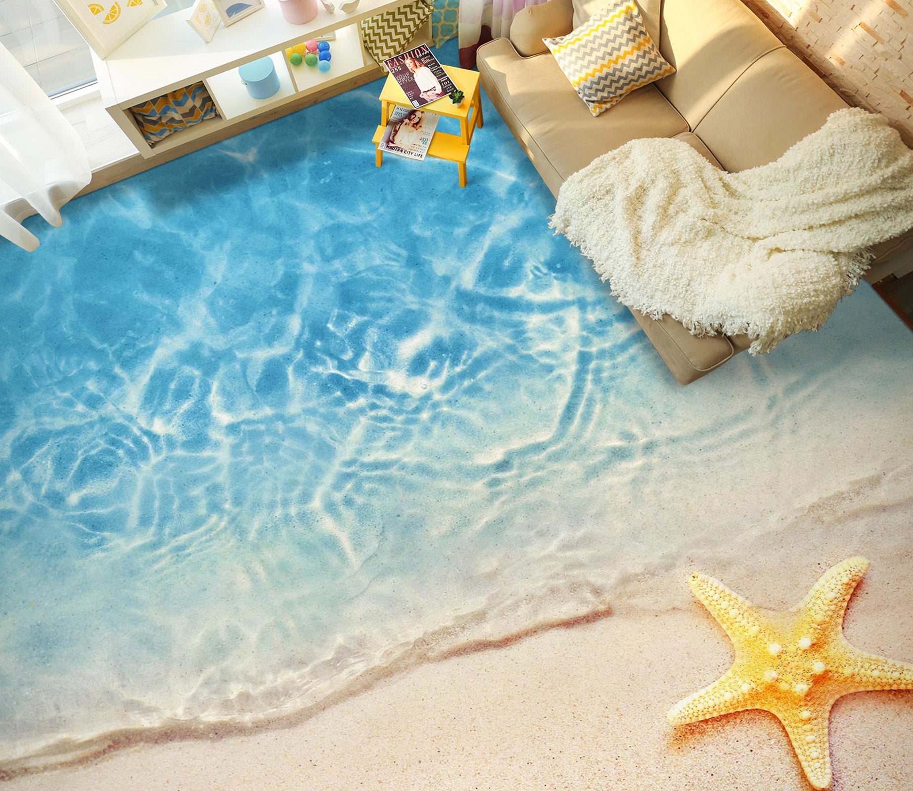 3D Gentle Yellow Starfish 186 Floor Mural  Wallpaper Murals Rug & Mat Print Epoxy waterproof bath floor
