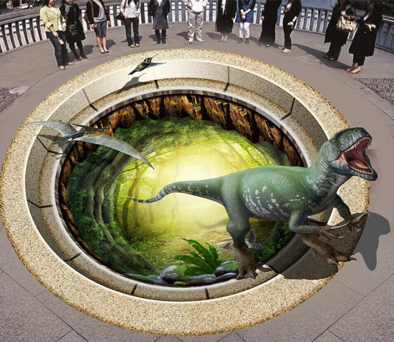 3D Jungle Dinosaur 130 Floor Mural  Self-Adhesive Sticker Bathroom Non-slip Waterproof Flooring Murals