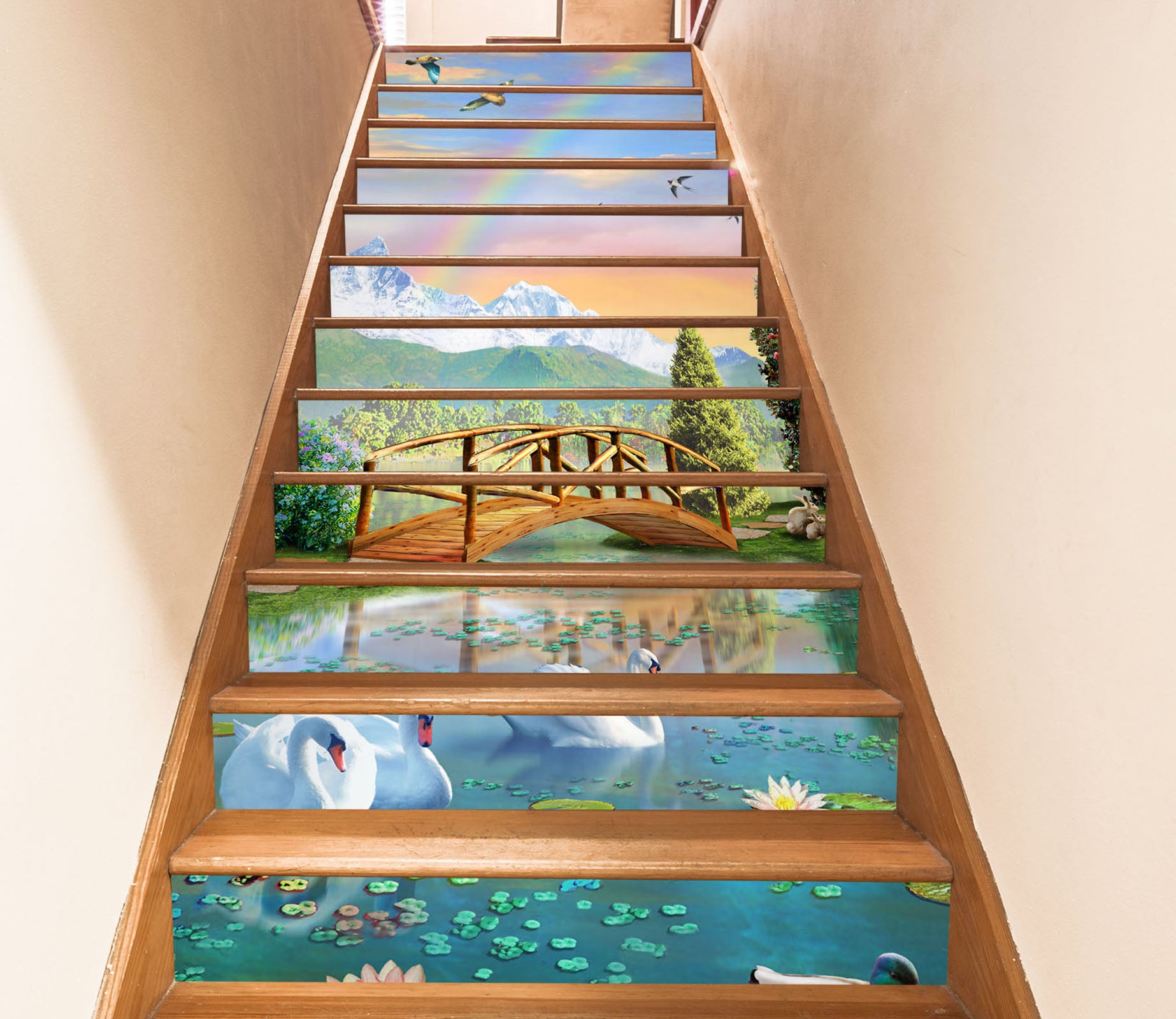 Swan Risers 3D Swan Lake Wooden Bridge 96205 Adrian Chesterman Stair Risers | AJ ...
