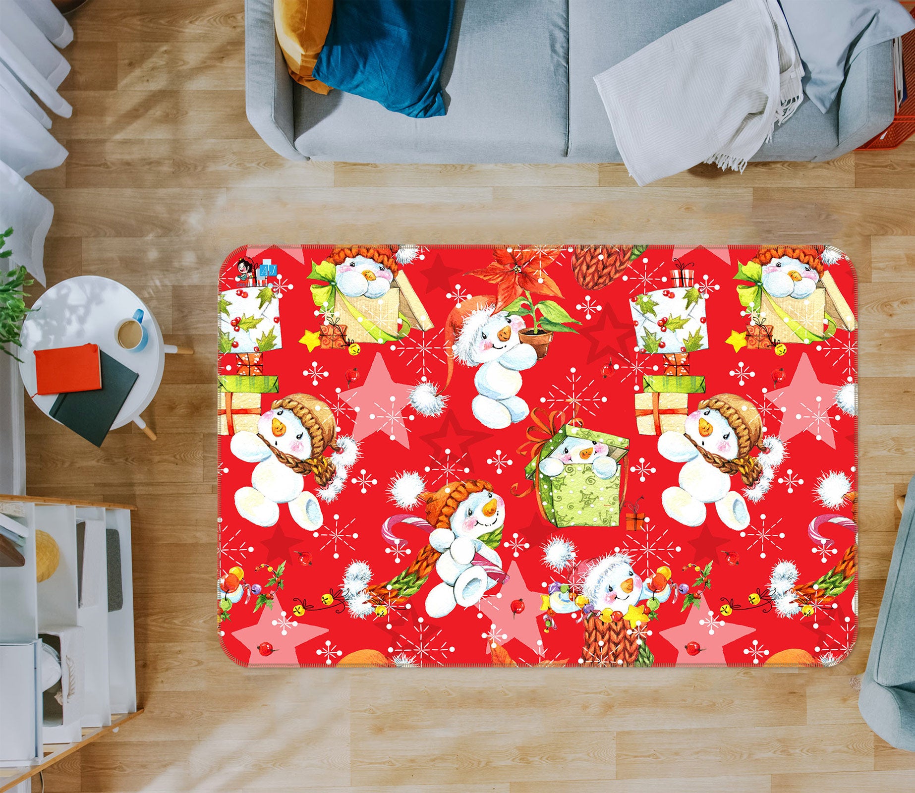 3D Red Snowman Pattern 56117 Christmas Non Slip Rug Mat Xmas