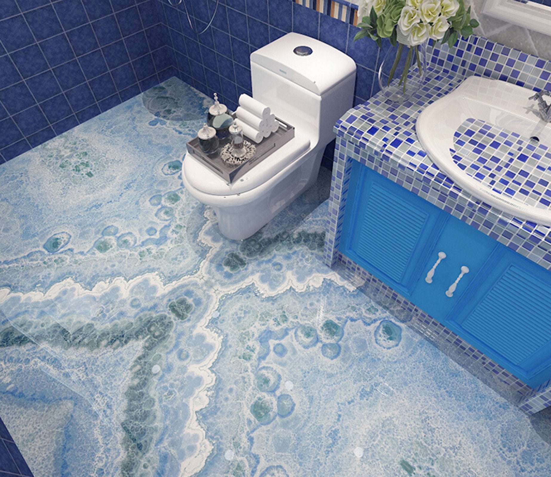 3D Blue Marble Pattern WG397 Floor Mural Wallpaper AJ Wallpaper 2 