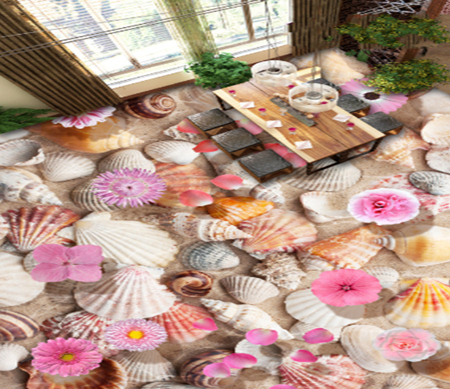 3D Shell Flowers 245 Floor Mural  Wallpaper Murals Rug & Mat Print Epoxy waterproof bath floor