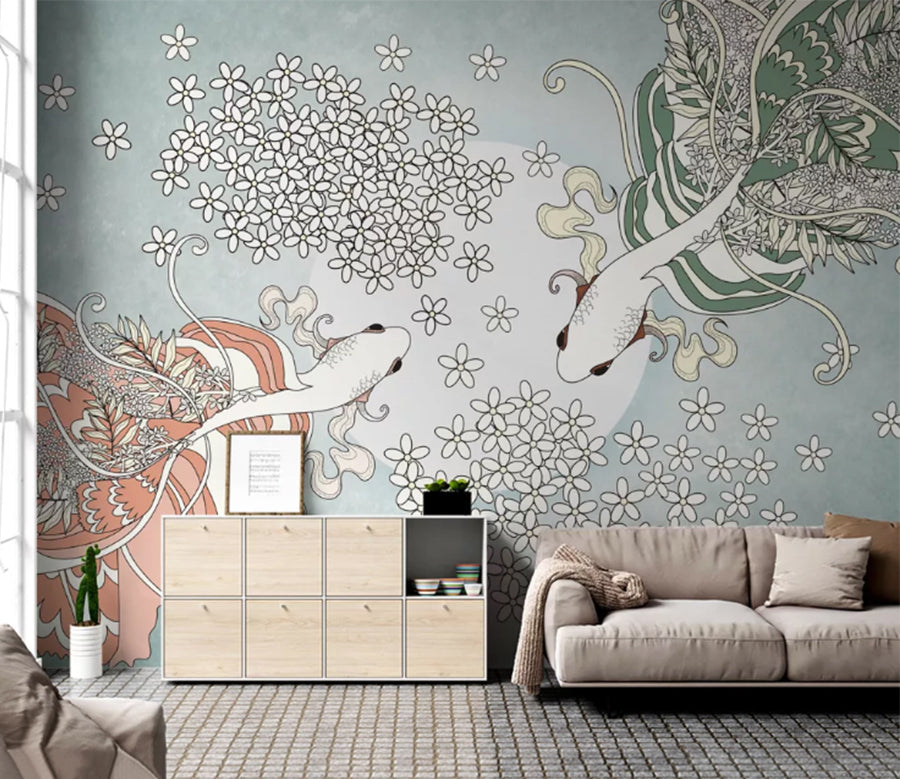 3D Goldfish Flower WC2422 Wall Murals