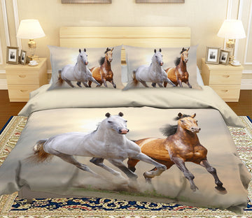 3D White Horse Running 068 Bed Pillowcases Quilt