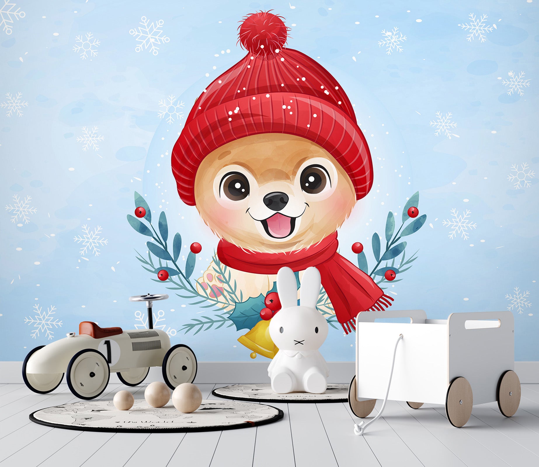 3D Dog Red Hat 57139 Wall Murals