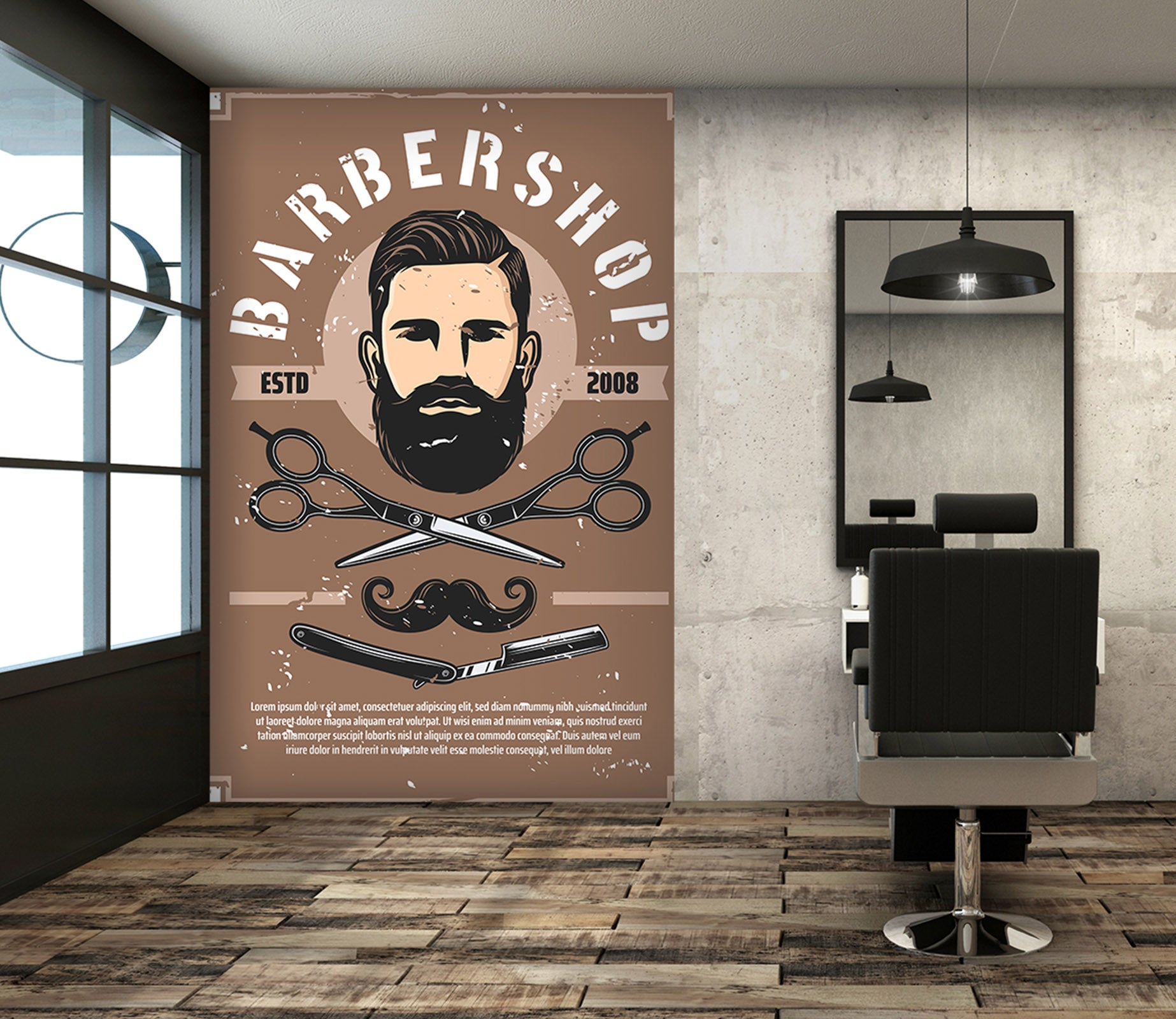 3D Uncle Beard 1438 Barber Shop Wall Murals