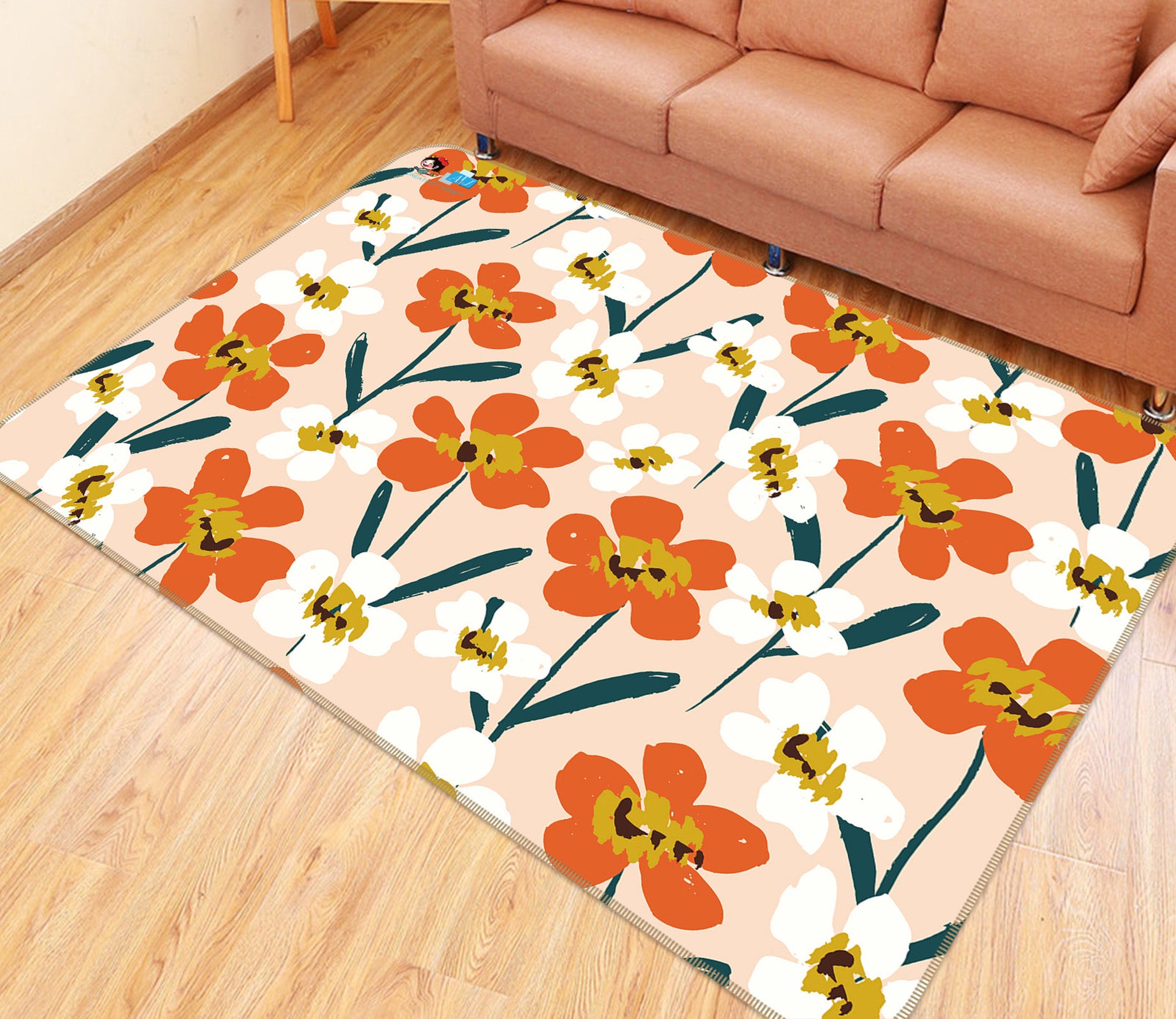 3D Orange White Flowers 10764 Kashmira Jayaprakash Rug Non Slip Rug Mat