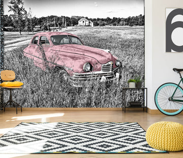 3D Abandoned Pink Car 293 Vehicle Wall Murals