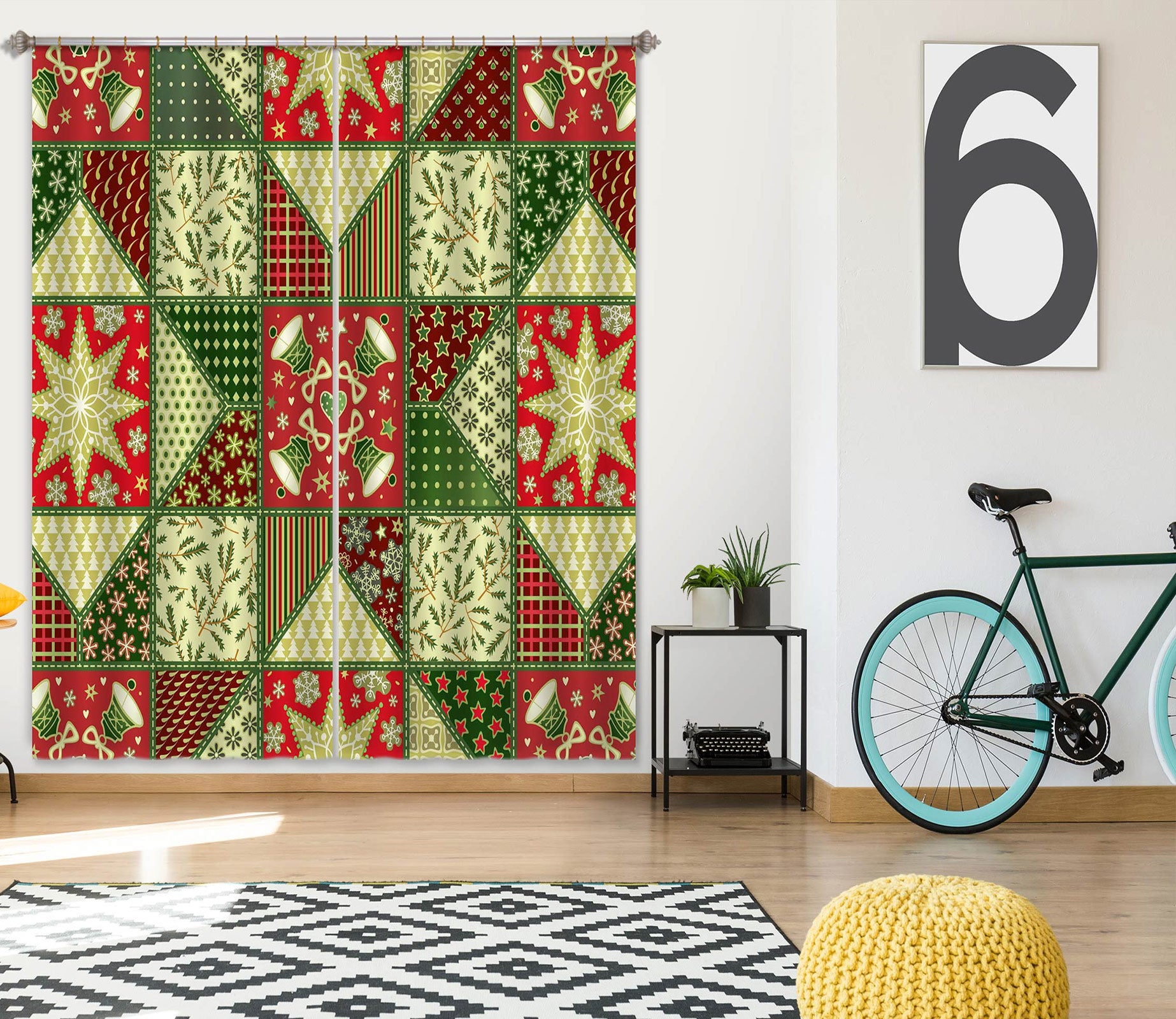 3D Green Pattern 53103 Christmas Curtains Drapes Xmas