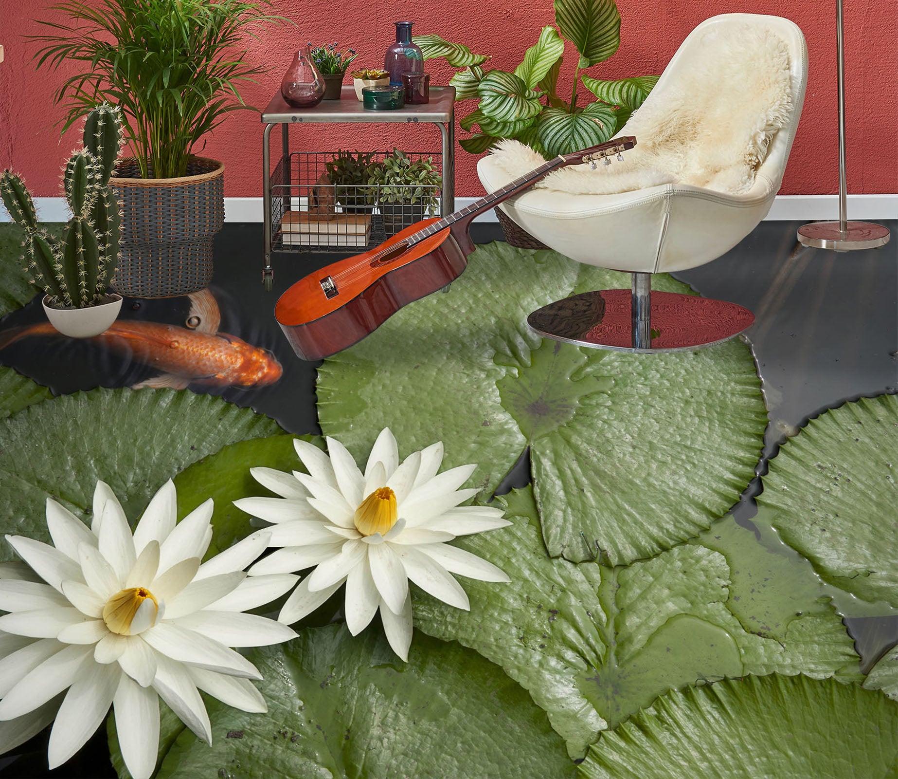 3D Two White Lotus 026 Floor Mural  Wallpaper Murals Rug & Mat Print Epoxy waterproof bath floor