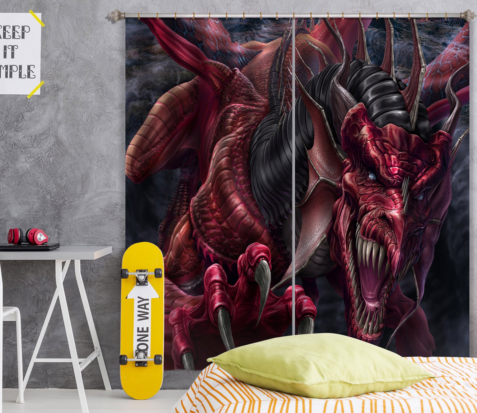 3D Red Dragon 5066 Tom Wood Curtain Curtains Drapes