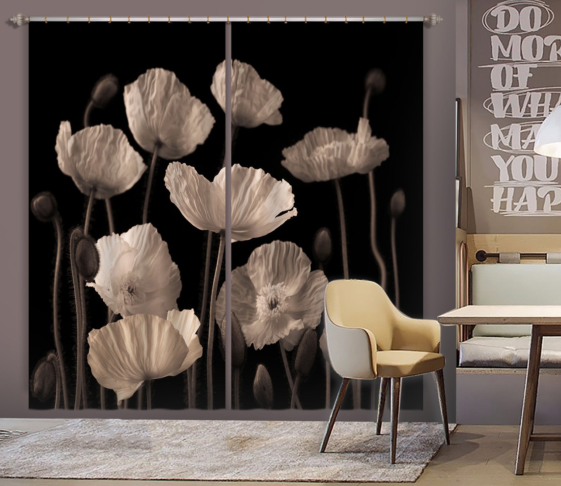 3D White Poppies 005 Assaf Frank Curtain Curtains Drapes