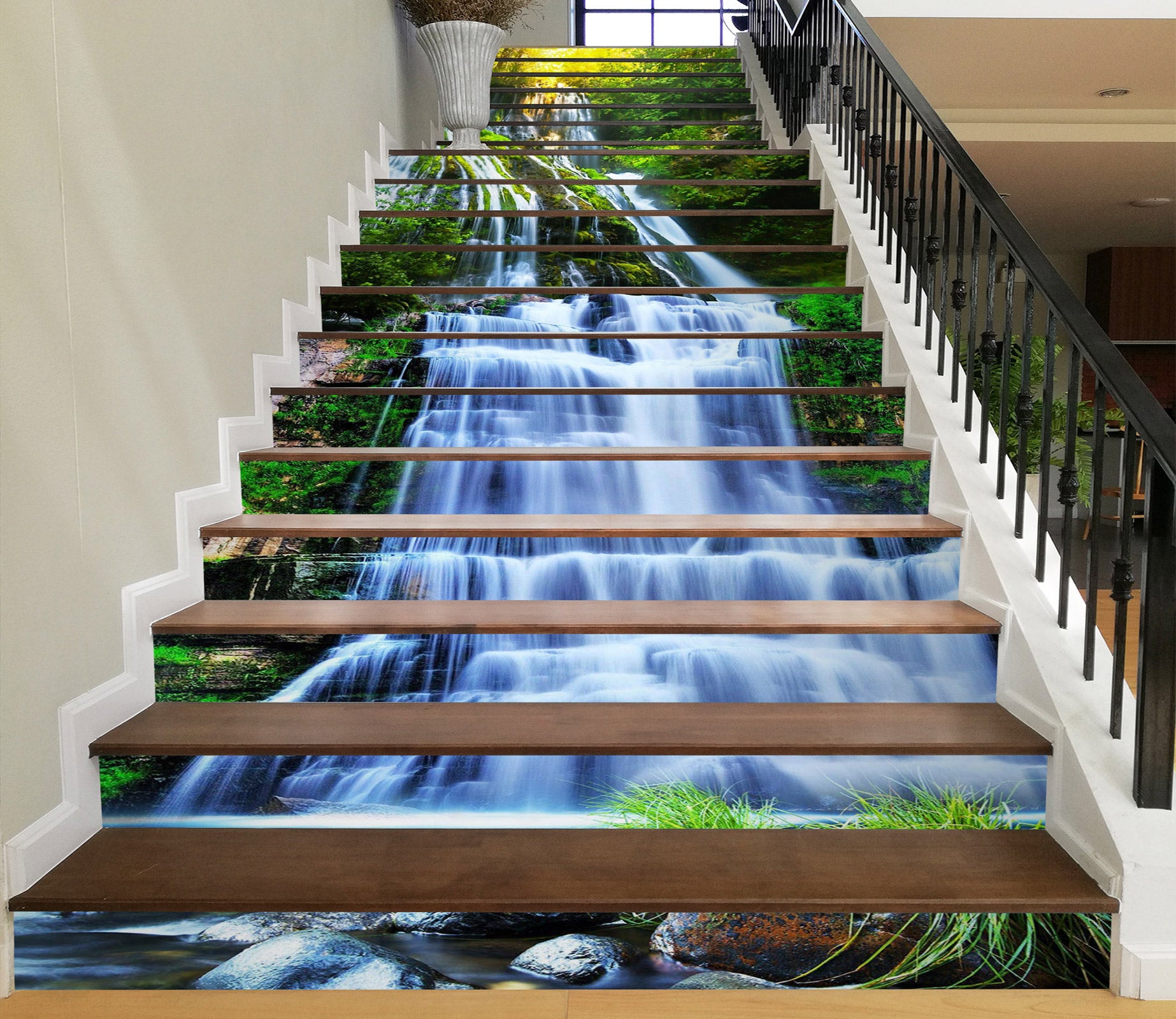 3D Majestic Waterfall 044 Stair Risers