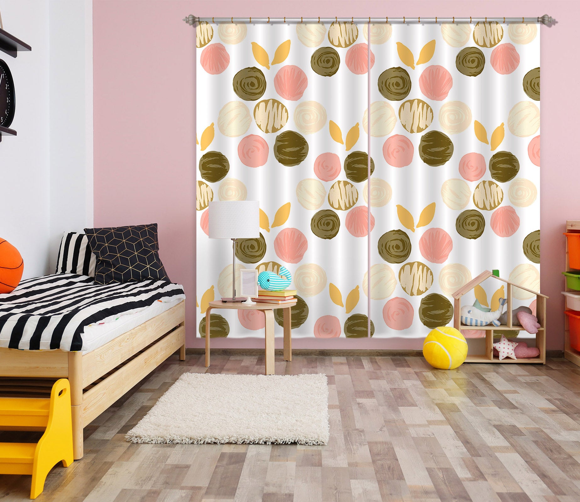 3D Pink Brown Circle Pattern 11178 Kashmira Jayaprakash Curtain Curtains Drapes
